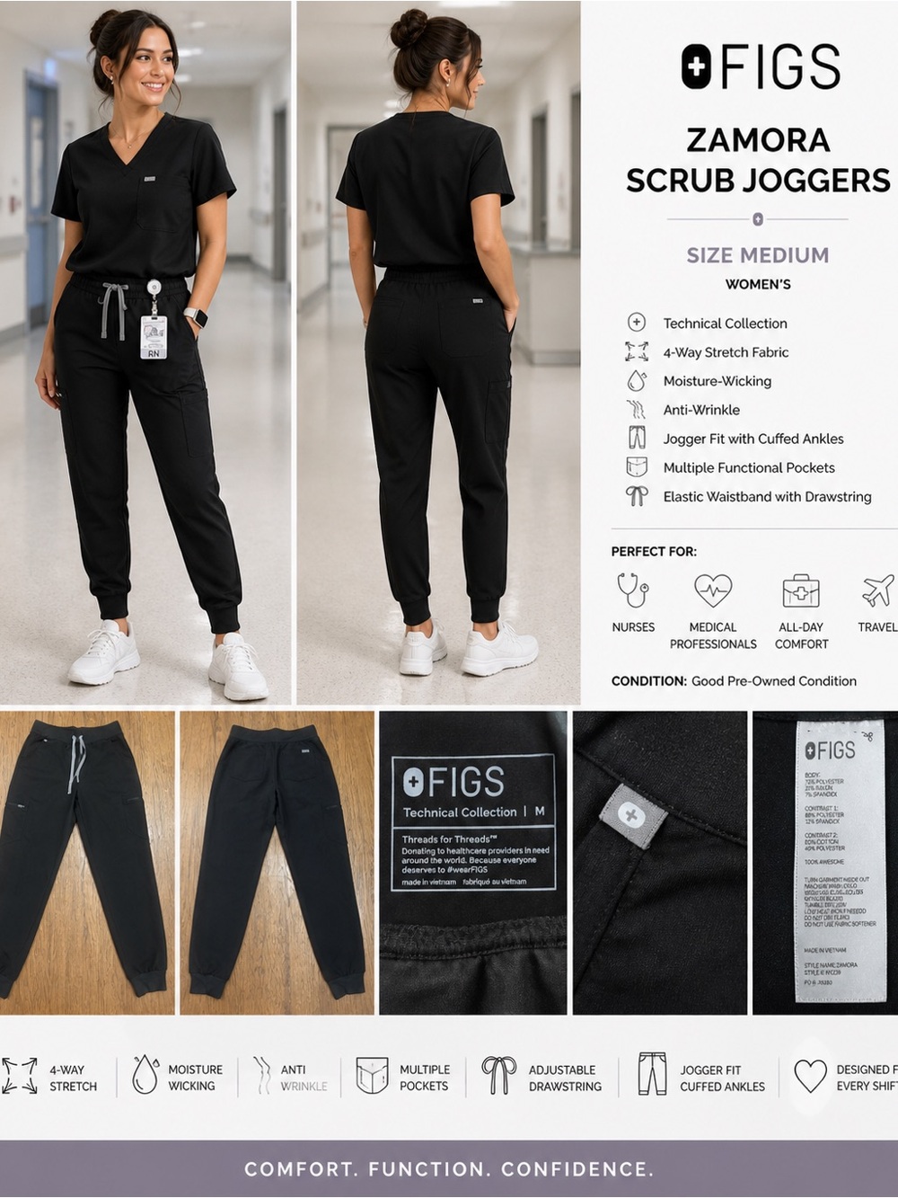 FIGS Zamora Scrub Joggers — Black